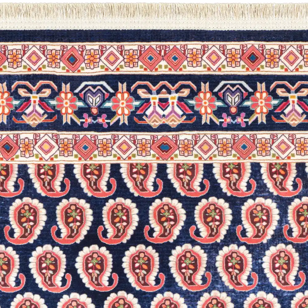 فرش ماشینی سنتی طرح 25cs0180 سرمه‌ای 1000 شانه